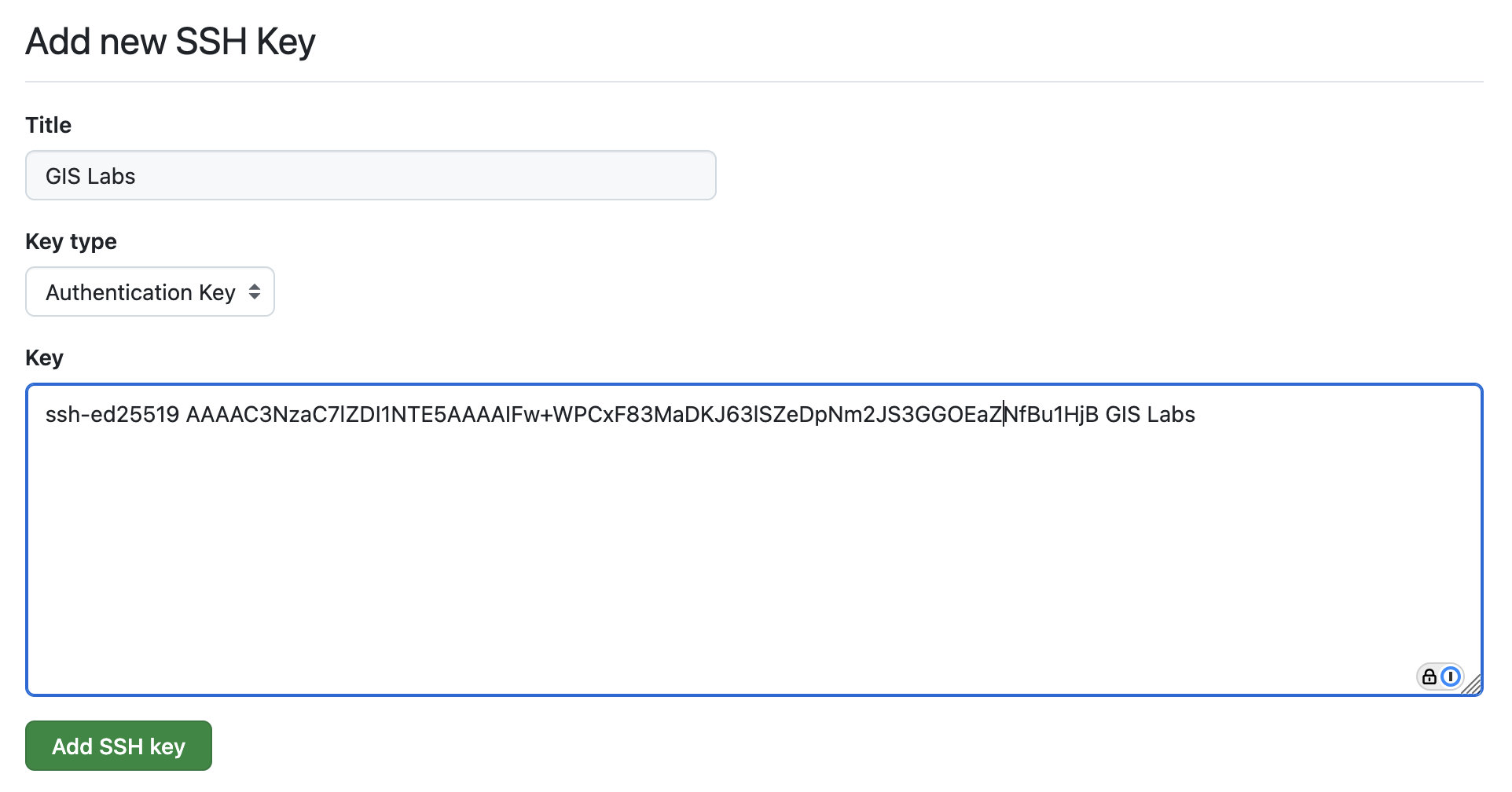 github add ssh key screenshot