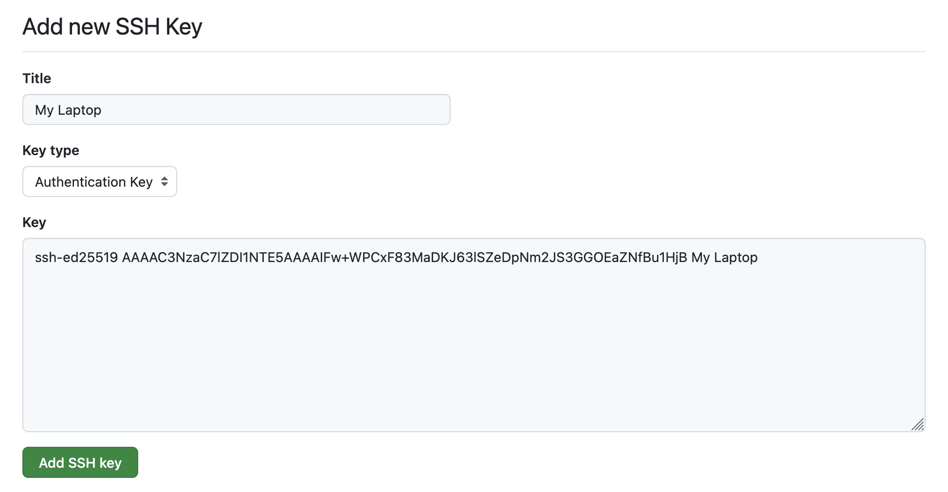 github add ssh key screenshot