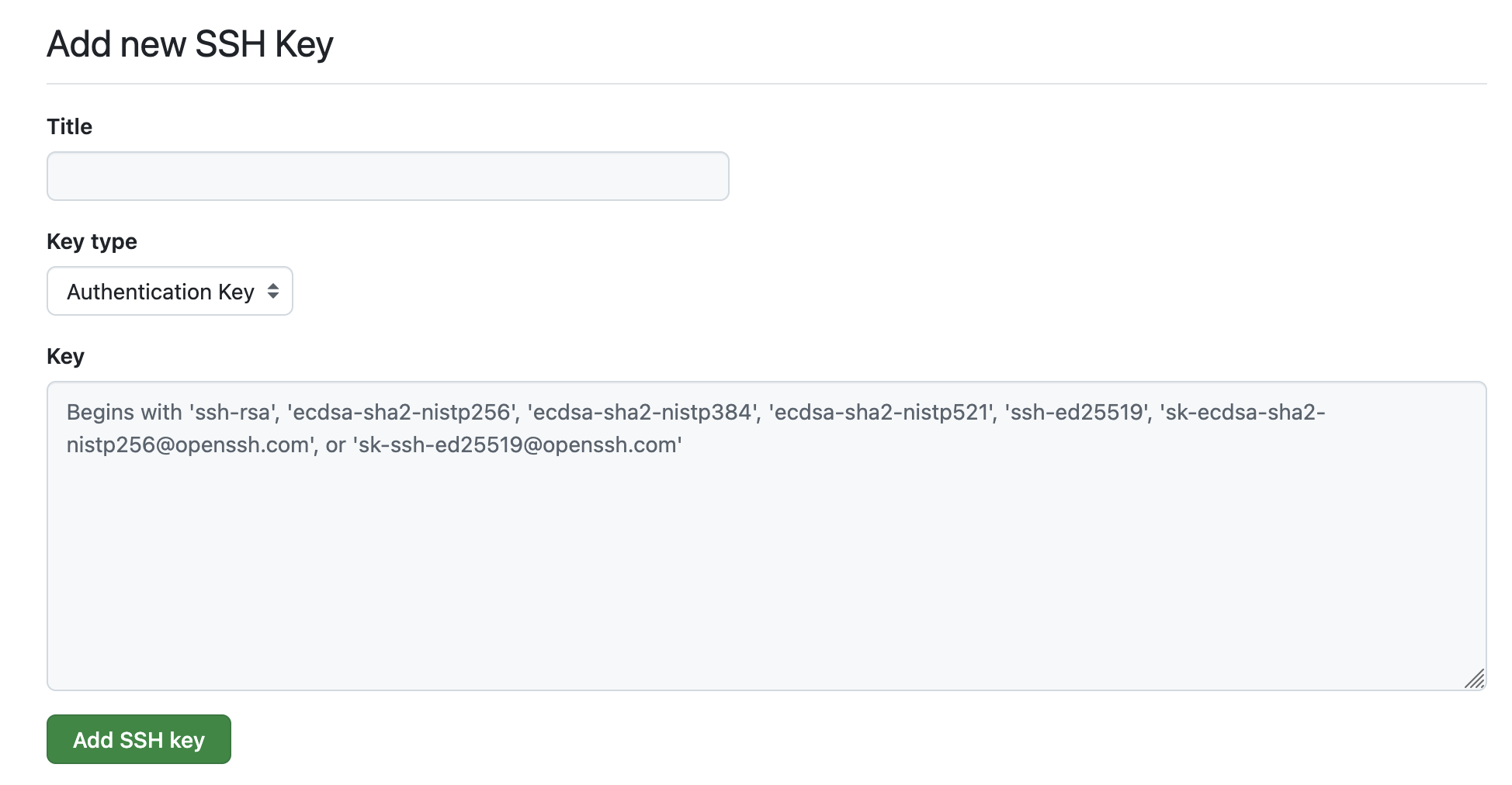 github add ssh key screenshot